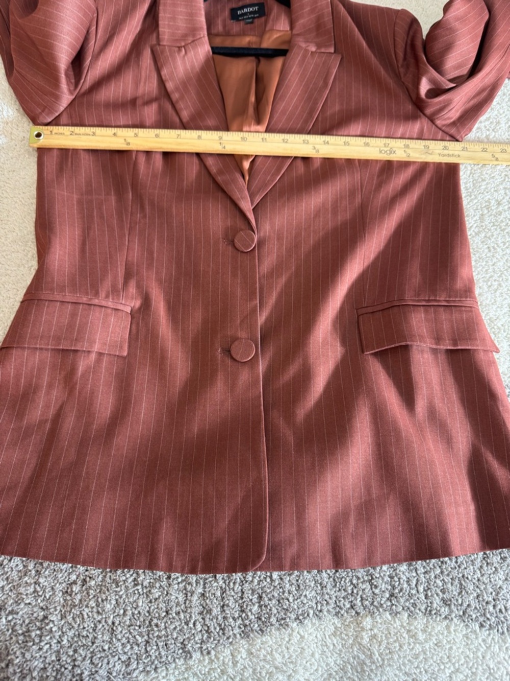 Bardot Blazer Womens size small pinstripe chestnut oversized Jacket front Button - Picture 6 of 13